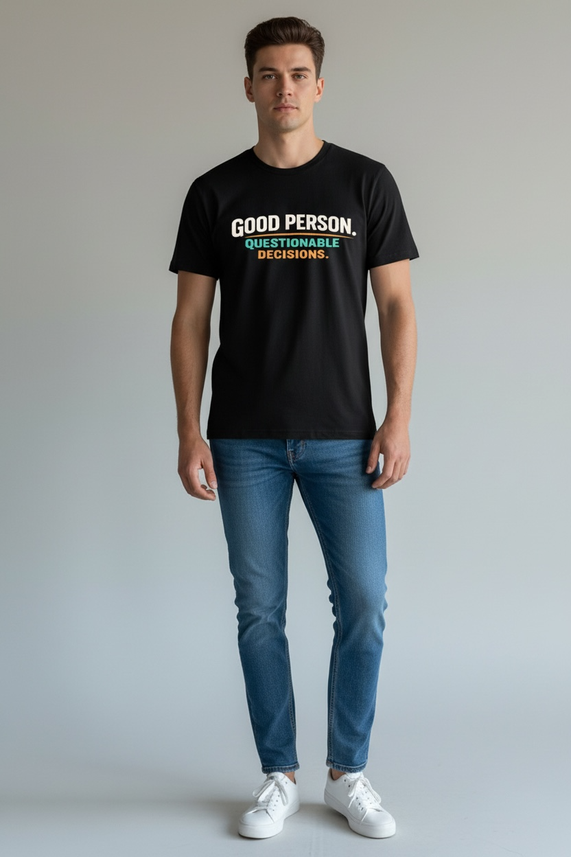 Good Person. Questionable Decisions. - Unisex Tee